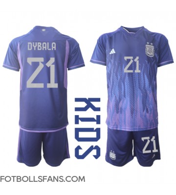 Argentina Paulo Dybala #21 Replika Bortatröja Barn VM 2022 Kortärmad (+ Korta byxor)